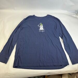 Life is Good Mens‎ XXL Crusher Tee Long Sleeve Navy Blue Snowman Golf Shirt